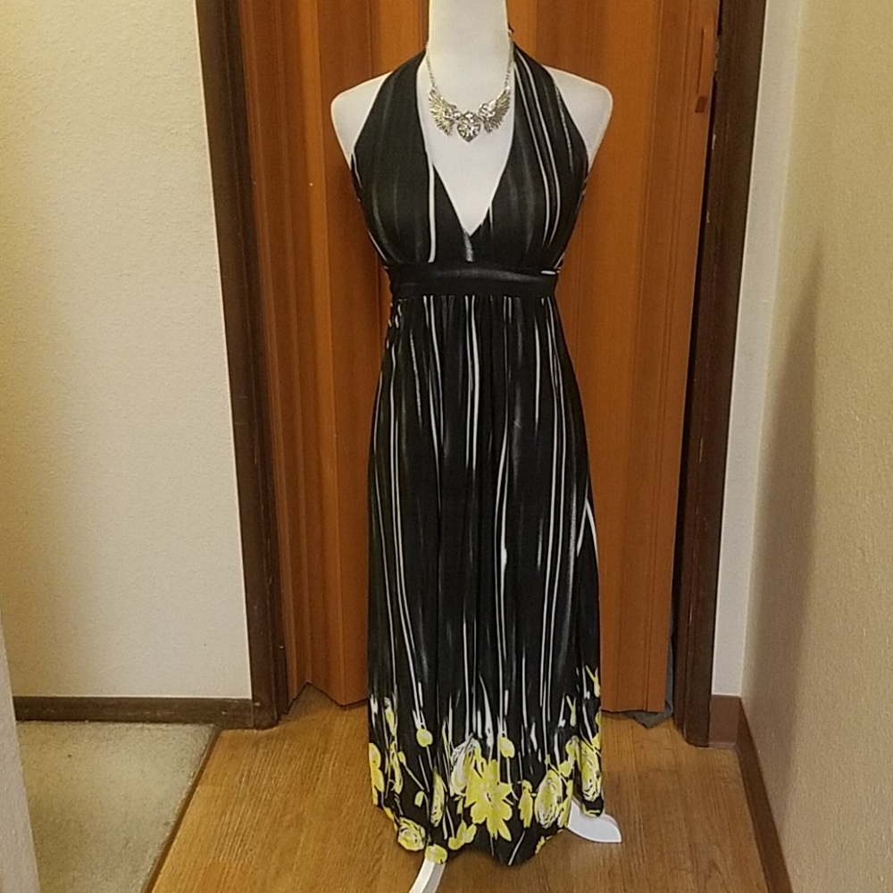 BLACK AND YELLOW FLORAL MAXI DRESS